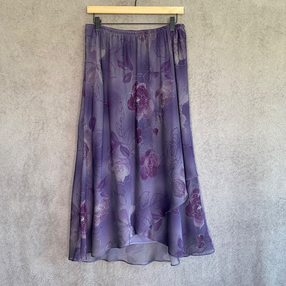 Vintage Womens Fairy Goth Maxi Skirt Size 14 Whimsigoth Dark Floral Asymmetric